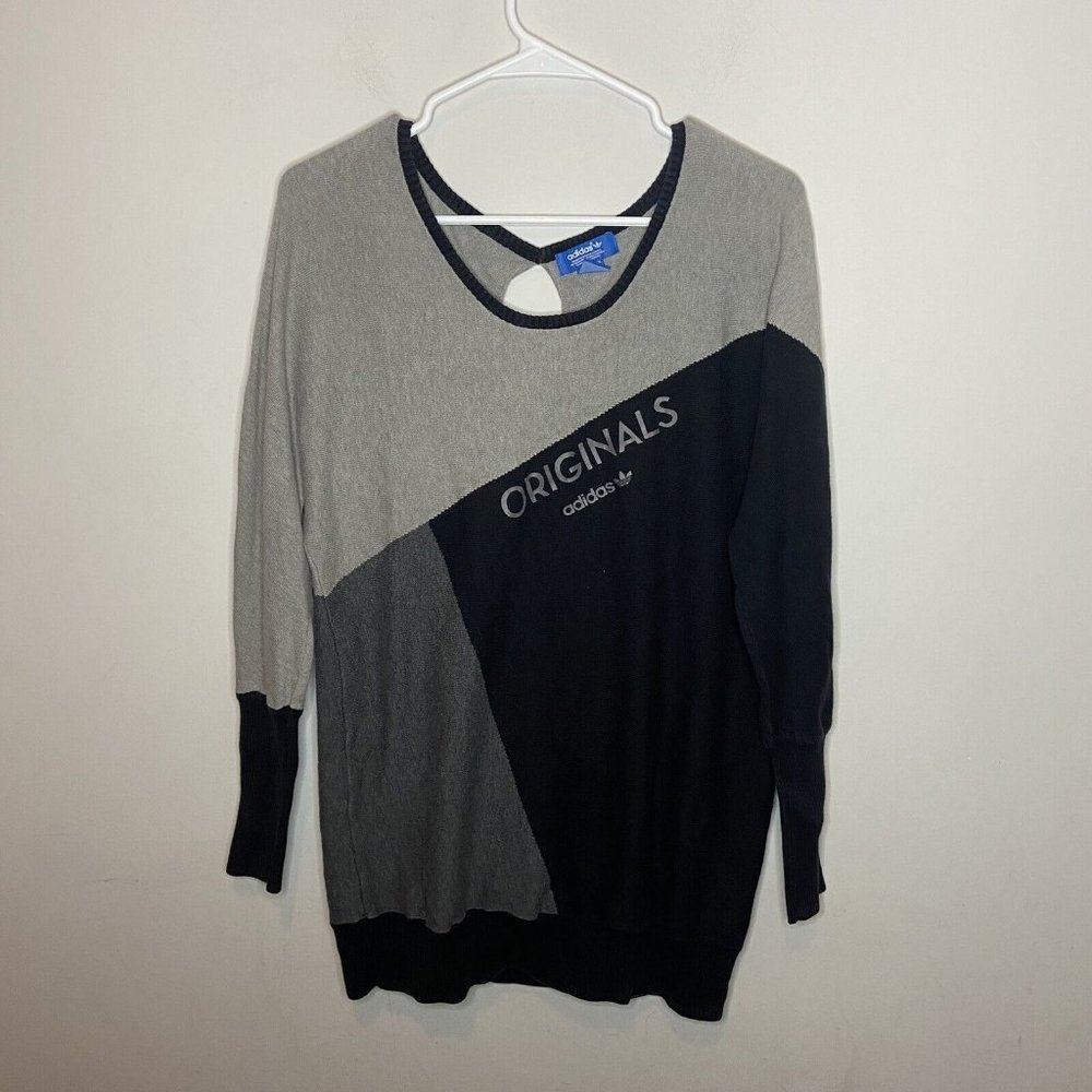 Adidas Originals CB Knit Sweater Women XS Gray Black Oversized Pullover Key Hole